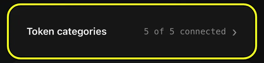 Scoreboard's Profile row Token categories, 5 of 5 connected, outlined in yellow.